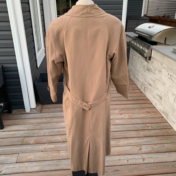 Vintage 80s 90s Trench Coat Overcoat Khaki Tan Long Classic Raincoat - Picture 5 of 16